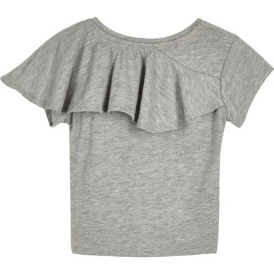 Mini girls grey frilly t-shirt